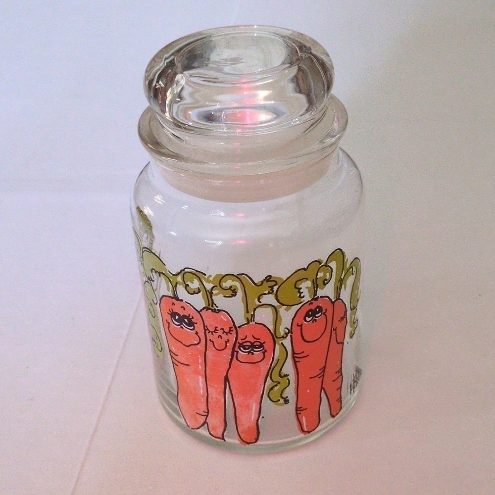 Vintage Anchor Hocking Hildi Anthropomorphic Carrots Glass Canister/Storage